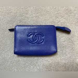 Vintage Chanel Ziparound Credit Card Wallet Blue